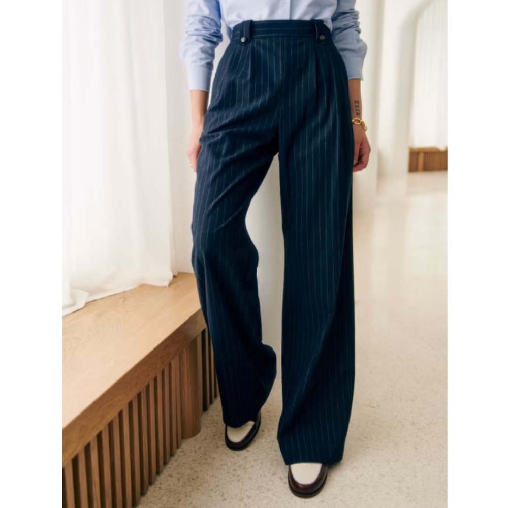 Sézane Loulou Trousers Navy & Ecru Stripes Size EU 34 (US 2) Fall 2023